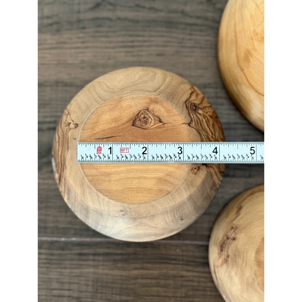 Olive Wood Nesting Serving Bowls Set of 3 Rustic Mediterranean Farmhouse Kitchen
